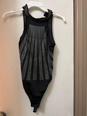 Black Crystal-Embellished High Neck Bodysuit